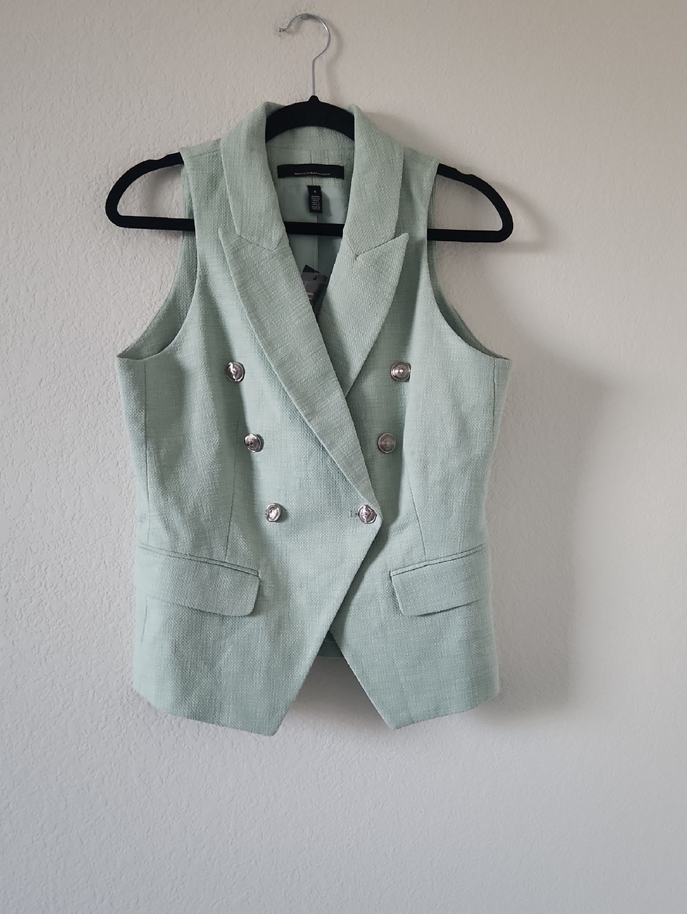 White House Black Market Mint Textured Sleeveless Blazer Vest